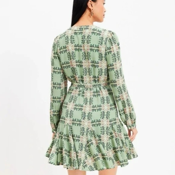 Loft Green and Pink Floral Tiled Vine Godet Dress, NWOT, Size L - Picture 2 of 8